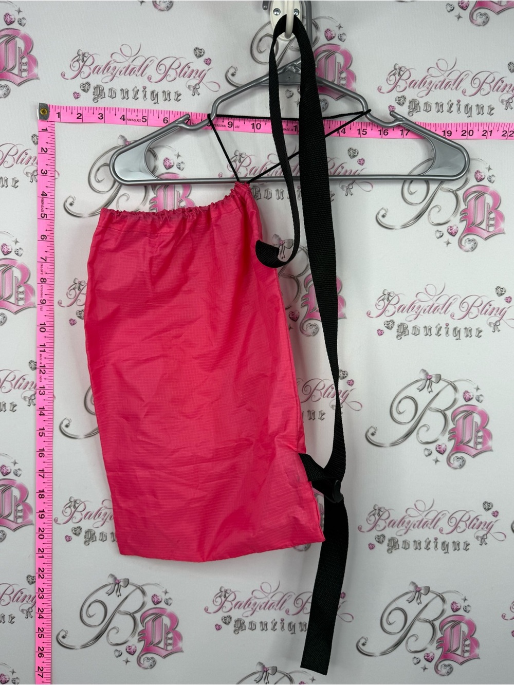 Bag travel straps Pink Travel Drawstring Bag with Black Strap